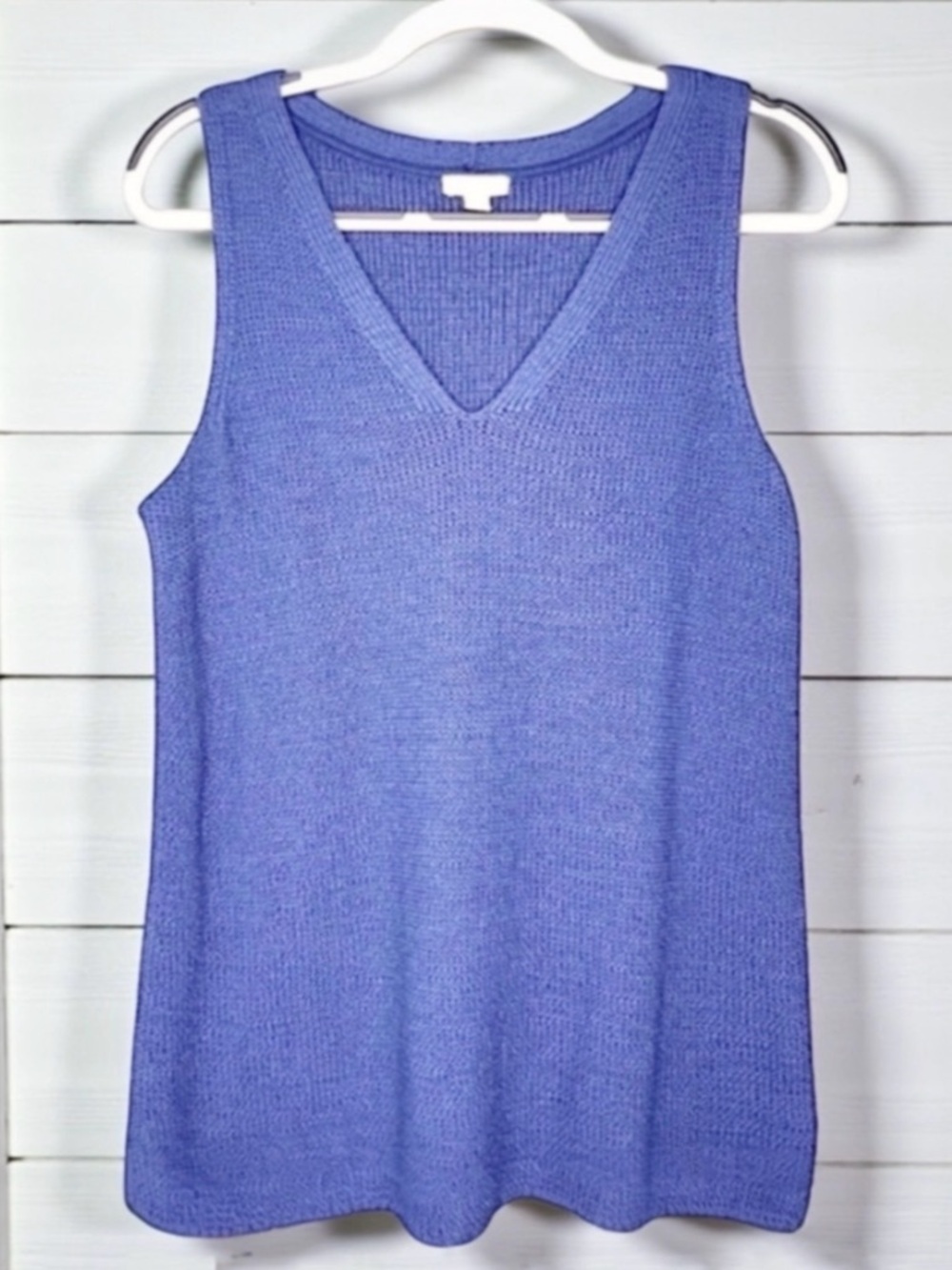 J. JILL Textured Knit Sweater Tank Blue V Neck Lightweight Coastal Chic Top M